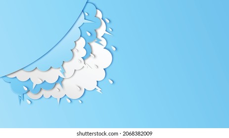 Illustration of Cloud and rain on blue background. heavy rain, rainy season, Overcast sky and lightning in the rainy season. paper cut and craft style. vector, illustration.