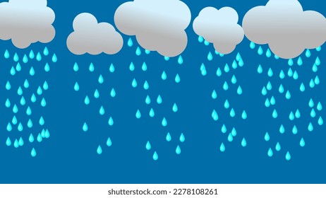 illustration of cloud and rain on blue bacground. heavy rain, rainy season, weather nature background, flat illustraton , vector illustration.