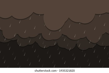 Illustration of Cloud and rain on dark background. heavy rain rainy season paper cut and flat style. vector illustration