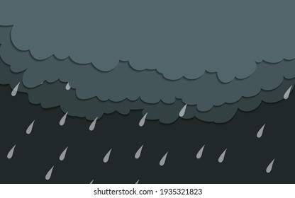 Illustration of Cloud and rain on dark background. heavy rain rainy season paper cut and flat style. vector illustration