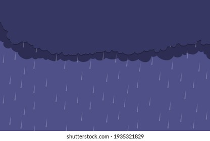 Illustration von Wolke und Regen auf dunklem Hintergrund. Heavy Regen Regen Saison Papier geschnitten und flach Stil. Vektorgrafik