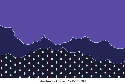 Illustration of Cloud and rain on dark background. heavy rain rainy season paper cut and flat style. vector illustration