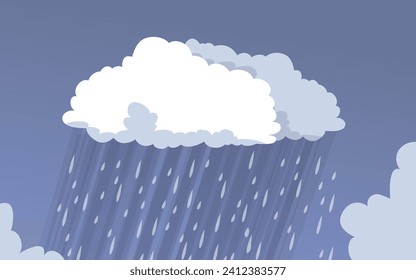 Illustration of Cloud and rain on dark background. heavy rain rainy season paper cut and flat style. vector illustration.