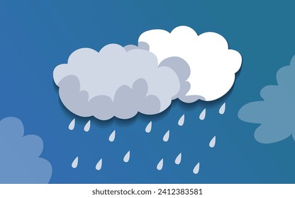 Illustration of Cloud and rain on dark background. heavy rain rainy season paper cut and flat style. vector illustration.