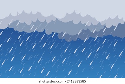 Illustration von Wolke und Regen auf dunklem Hintergrund. Heavy Regen Regen Saison Papier geschnitten und flach Stil. Vektorgrafik.