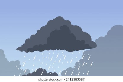 Illustration of Cloud and rain on dark background. heavy rain rainy season paper cut and flat style. vector illustration.