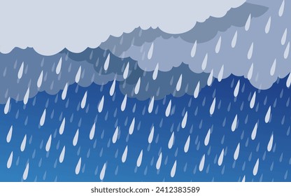 Illustration of Cloud and rain on dark background. heavy rain rainy season paper cut and flat style. vector illustration.