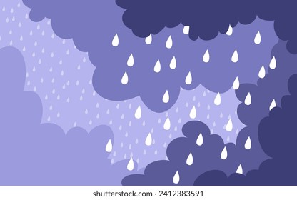 Illustration of Cloud and rain on dark background. heavy rain rainy season paper cut and flat style. vector illustration.