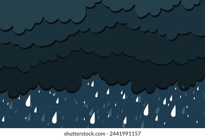 Illustration of Cloud and rain on dark background. heavy rain rainy season paper cut and flat style. vector illustration.
