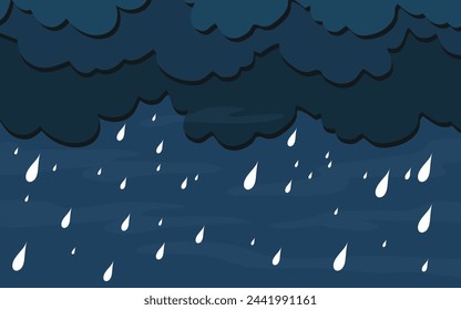 Illustration of Cloud and rain on dark background. heavy rain rainy season paper cut and flat style. vector illustration.