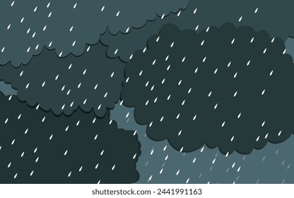 Illustration of Cloud and rain on dark background. heavy rain rainy season paper cut and flat style. vector illustration.