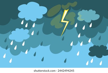 Illustration of Cloud and rain on dark background. heavy rain rainy season paper cut and flat style. vector illustration.