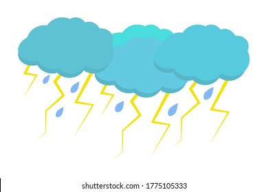 Ilustración de la nube y la lluvia sobre fondo blanco. lluvias torrenciales, temporada de lluvias, cielo nublado y relámpagos en temporada de lluvias. estilo artesanal. vector, ilustración.