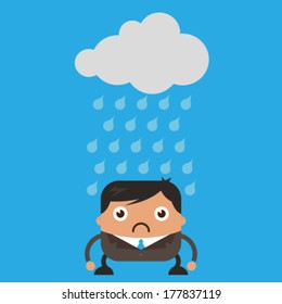 Grumpy Cartoon Character Standing Under Rainy Stock Vector (Royalty ...