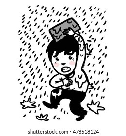 Illustration of cloud raining on sad business man