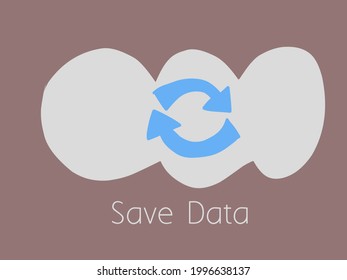 Ilustración de una nube con una flecha giratoria. Vectores que muestran símbolos o iconos para almacenar datos y archivos a través de herramientas de software como computadoras, laptops y smartphones móviles.