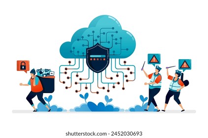 illustration of cloud security guard systems from theft and misuse of digital user data