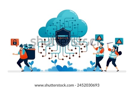 illustration of cloud security guard systems from theft and misuse of digital user data