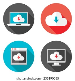 Illustration of Cloud Services Flat Icons with Shadows Set