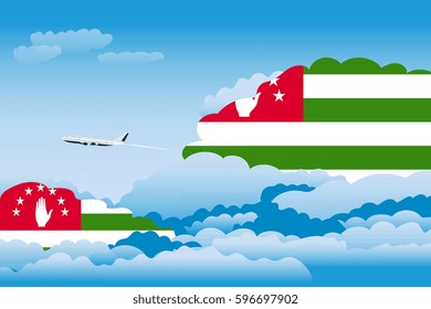Illustration of Clouds, Clouds with Abkhazia Flags, Aeroplane Flying