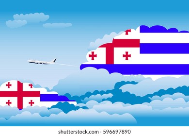 Illustration of Clouds, Clouds with Ajaria Flags, Aeroplane Flying