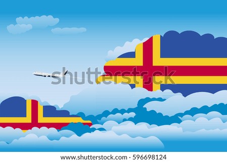 Illustration of Clouds, Clouds with Aland Flags, Aeroplane Flying