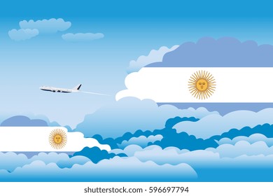 Illustration of Clouds, Clouds with Argentina Flags, Aeroplane Flying