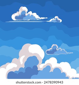 
Ilustración de Nubes en el Cielo Azul. Fondo de nubes brillantes y suaves en estilo plano