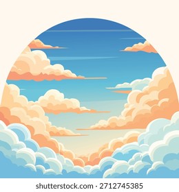 Ilustración de nubes en un cielo azul. Cuenta con un estilo de dibujos animados brillante, vibrante. Ideal para fondos y Elementos de diseño.