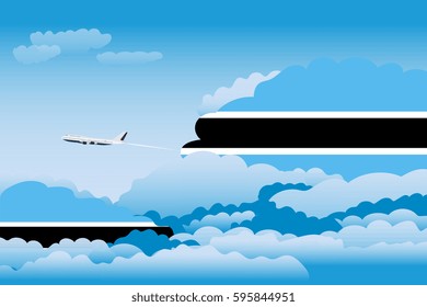 Illustration of Clouds, Clouds with Botswana Flags, Aeroplane Flying