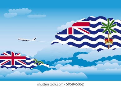 Illustration of Clouds, Clouds with British Indian Ocean Territory Flags, Aeroplane Flying