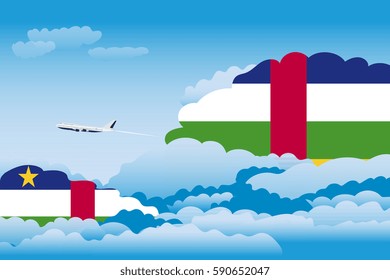 Illustration of Clouds, Clouds with Central African Republic Flags, Aeroplane Flying