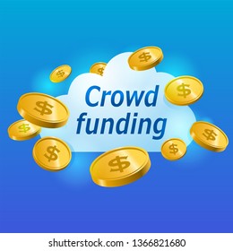 
Illustration of clouds and coins for the image of single color background and crowdfunding
