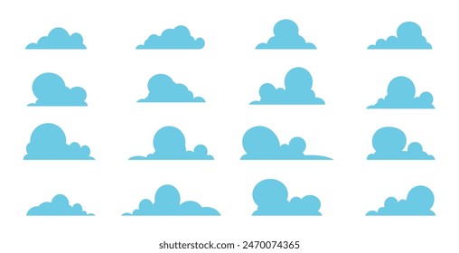 
Illustration von Wolken, Kollektion von Cartoon-Wolken-Icons im flachen Design. Kollektion von weißen Wolken im flachen Stil.