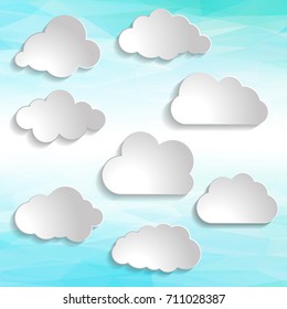 illustration of clouds collection on abstract smooth light blue perspective background