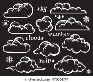 illustration of clouds collection on black background