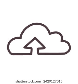 Illustration of clouds combined with an upward pointing arrow, inspired by cloud services.