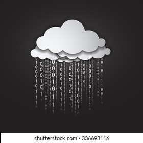 ilustración de servicios informáticos nubosos. muchas nubes dan servicio a los datos formando códigos binarios. los datos representan los servicios ofrecidos por las nubes y representan el intercambio y la descarga.