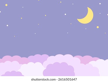 Illustration of clouds and a crescent moon in the night sky