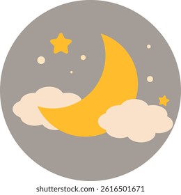 Illustration of clouds and a crescent moon in the night sky
