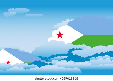 Illustration of Clouds, Clouds with Djibouti Flags