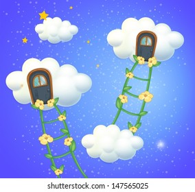 Illustration of the clouds with doors in the sky