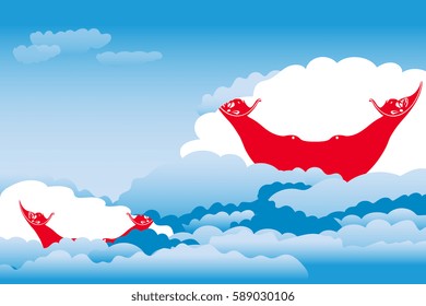 Illustration of Clouds, Clouds with Easter Island - Rapa Nui Flags