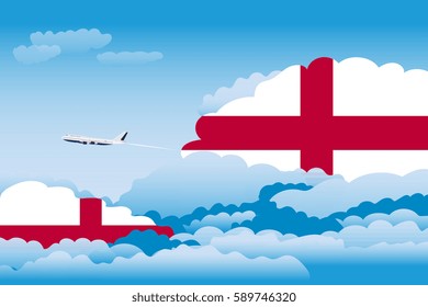 Illustration of Clouds, Clouds with England Flags, Aeroplane Flying
