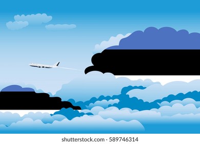 Illustration of Clouds, Clouds with Estonia Flags, Aeroplane Flying