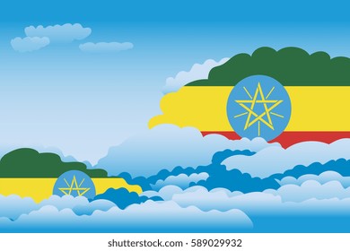 Illustration of Clouds, Clouds with Ethiopia Flags