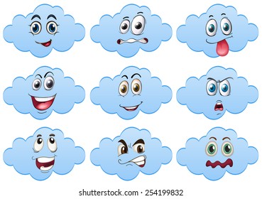 Illustration of clouds with facial expressions