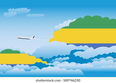 Illustration of Clouds, Clouds with Gabon Flags, Aeroplane Flying