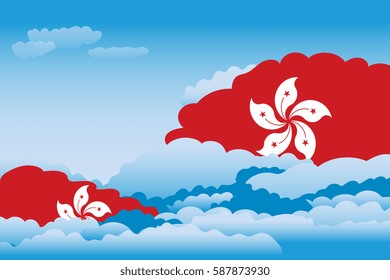 Illustration of Clouds, Clouds with Hong Kong Flags