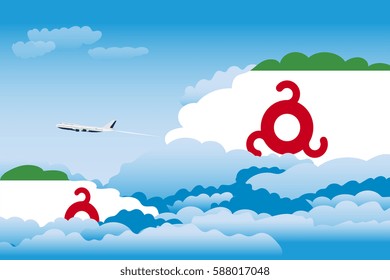 Illustration of Clouds, Clouds with Ingushetia Flags, Aeroplane Flying